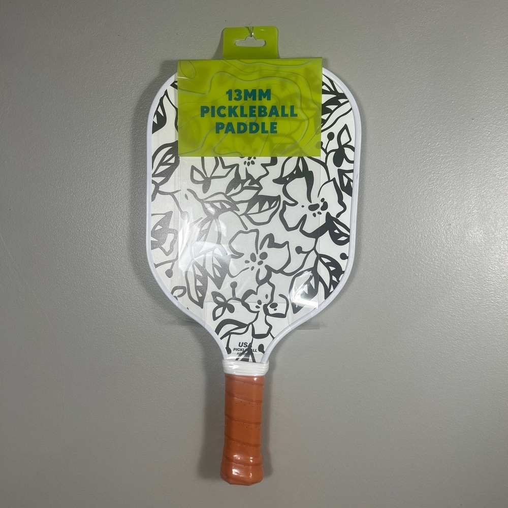 Floral & Polka Dot Pickleball Paddle with  Brown Handle